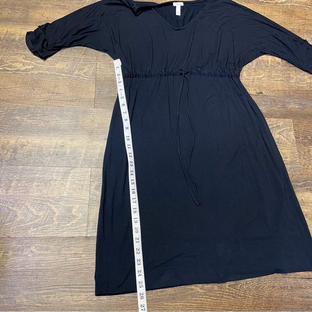 Soma Black Elastic Drawstring Dress Soft 3/4 Sleeves Women’s Medium V Neck - Picture 9 of 13